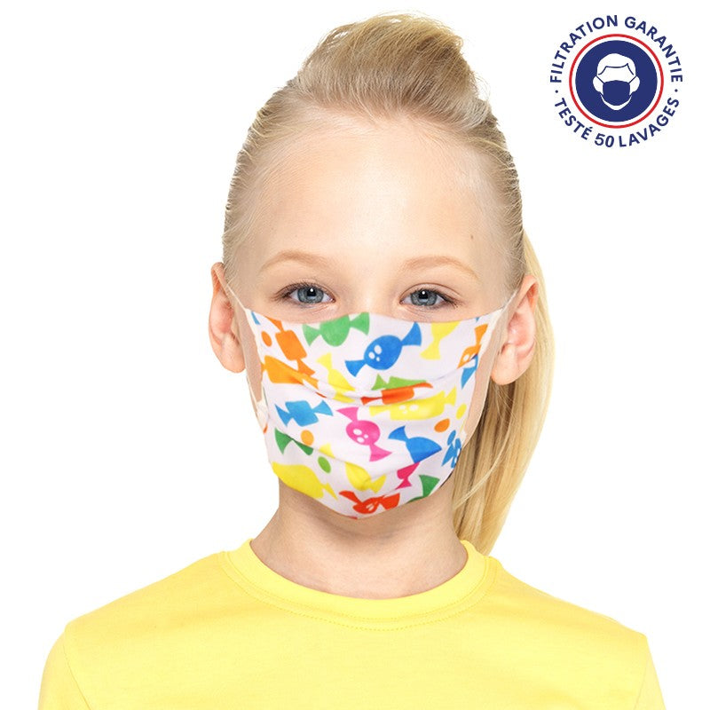 masque grand public enfant en tissu lavable 50 fois uns1 - le masque grand public bonbon 50 fois cat1