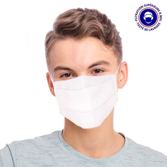 masque ado UNS1 filtration 93% tissu lavable 50 fois blanc lemasquegrandpublic.fr