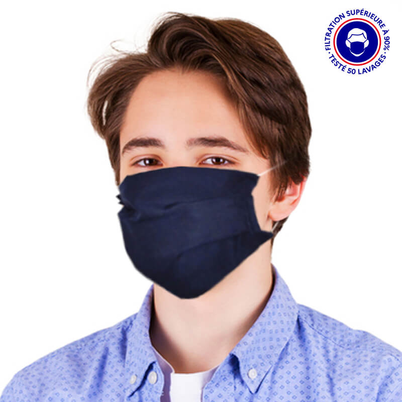 masque ado catégorie 1 filtration 93% tissu lavable 50 fois bleu marine lemasquegrandpublic.fr