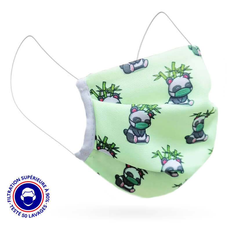 masque enfant UNS1 filtration 93% tissu lavable 50 fois Panda lemasquegrandpublic.fr