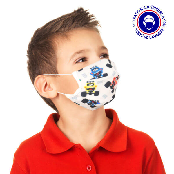 masque enfant catégorie 1 filtration 93% tissu lavable 50 fois blaze lemasquegrandpublic.fr