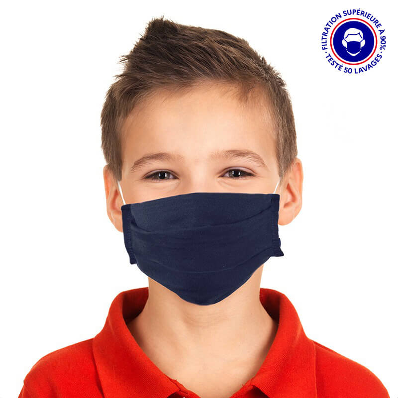 masque enfant UNS1 filtration 93% tissu lavable 50 fois bleu marine lemasquegrandpublic.fr
