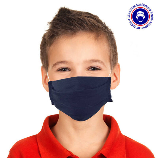 masque enfant UNS1 filtration 93% tissu lavable 50 fois bleu marine lemasquegrandpublic.fr