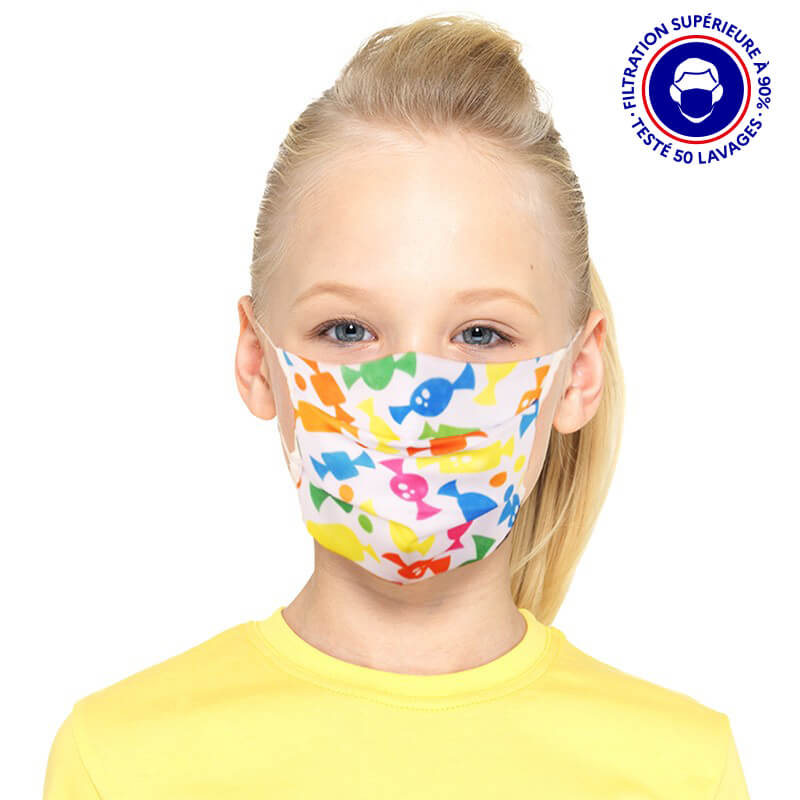 masque enfant UNS1 filtration 93% tissu lavable 50 fois bonbon lemasquegrandpublic.fr