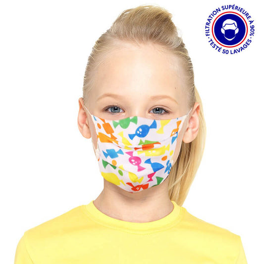 masque enfant UNS1 filtration 93% tissu lavable 50 fois bonbon lemasquegrandpublic.fr