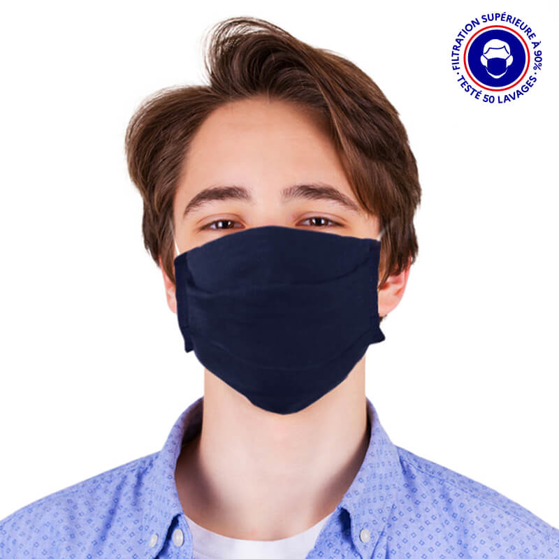 masque ado UNS1 filtration 93% tissu lavable 50 fois bleu marine lemasquegrandpublic.fr