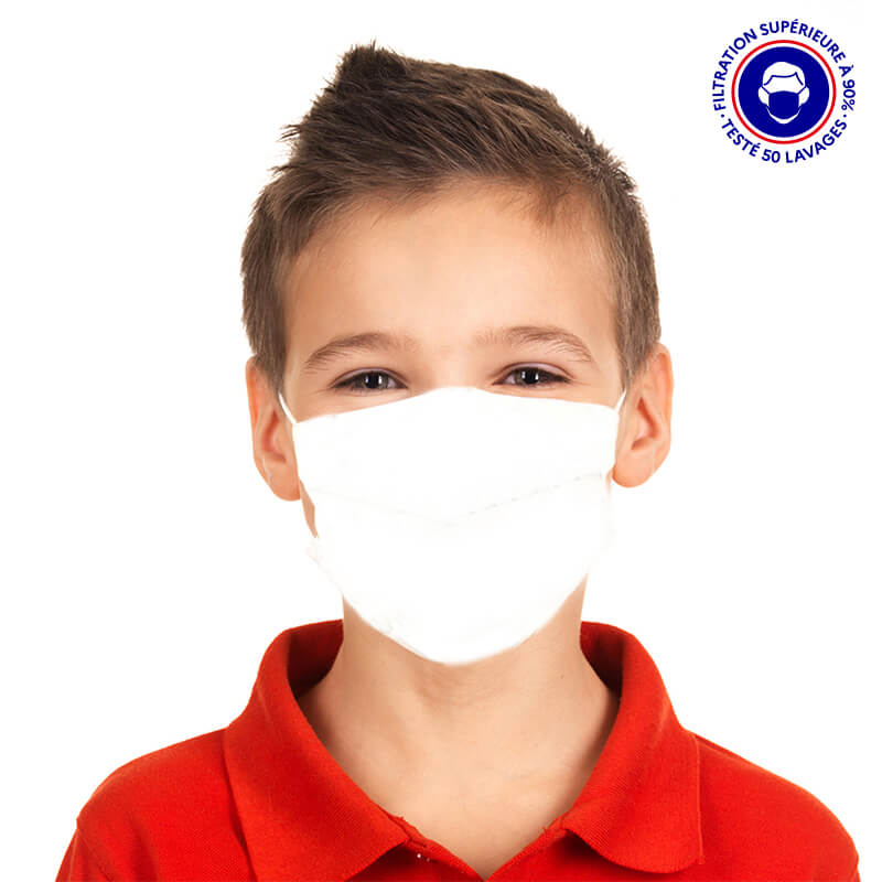 masque enfant UNS1 filtration 93% tissu lavable 50 fois blanc lemasquegrandpublic.fr