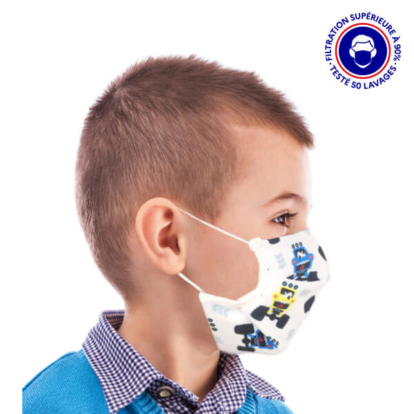 masque enfant UNS1 filtration 93% tissu lavable 50 fois blaze lemasquegrandpublic.fr