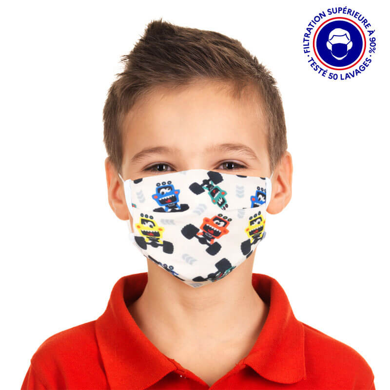masque enfant UNS1 filtration 93% tissu lavable 50 fois blaze lemasquegrandpublic.fr
