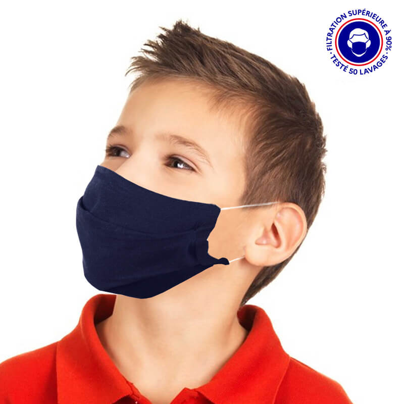 masque enfant UNS1 filtration 93% tissu lavable 50 fois bleu marine lemasquegrandpublic.fr