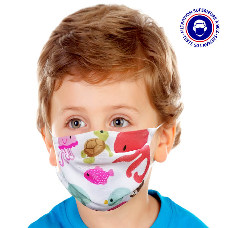 Masque Enfant catégorie 1 lavable 50 fois UNS1 Océan